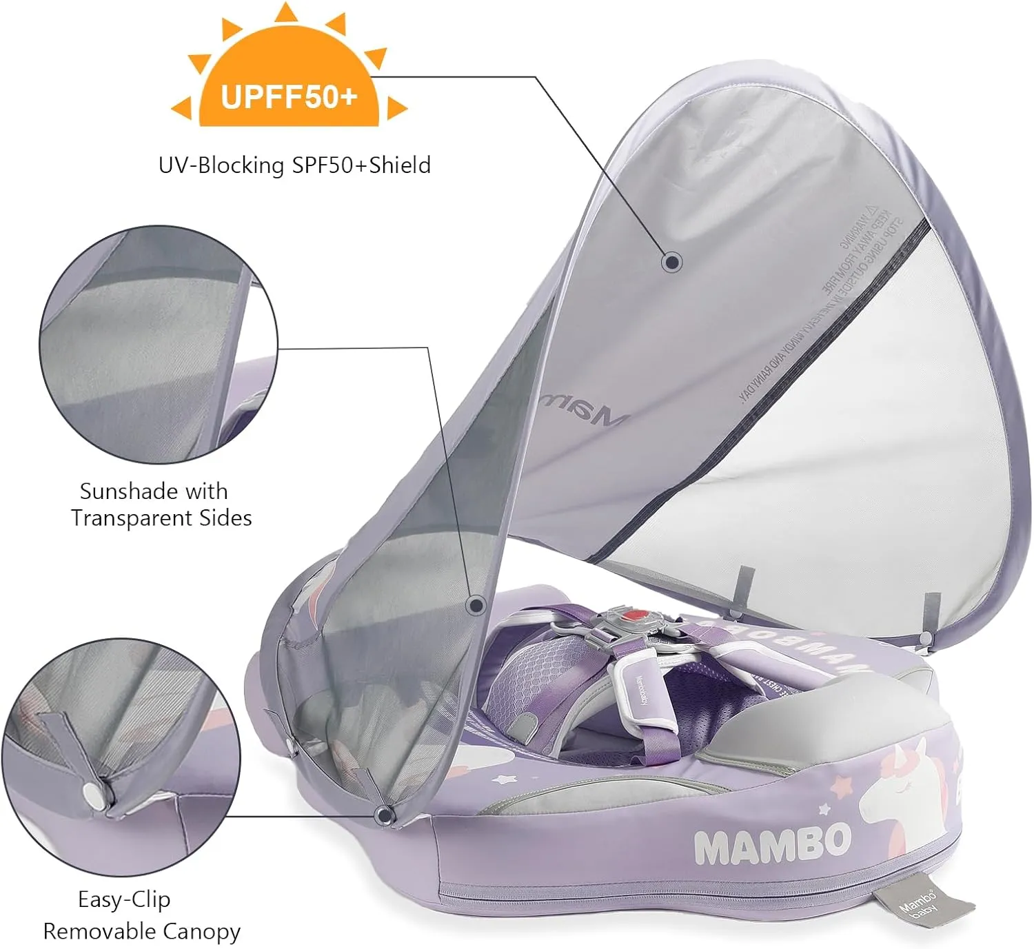 Mambobaby Float Deluxe Baby Pool Float: Safe & Comfortable Swim Trainer for Infants & Toddlers, Non-Inflatable Design, UV Protection Canopy, Fun Water Experience for Ages 3-24 Months