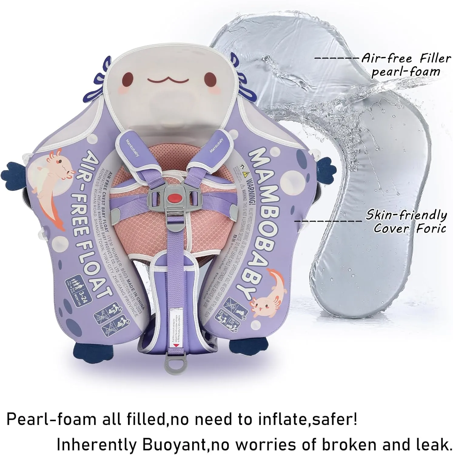 Mambobaby Float Deluxe Baby Pool Float: Safe & Comfortable Swim Trainer for Infants & Toddlers, Non-Inflatable Design, UV Protection Canopy, Fun Water Experience for Ages 3-24 Months