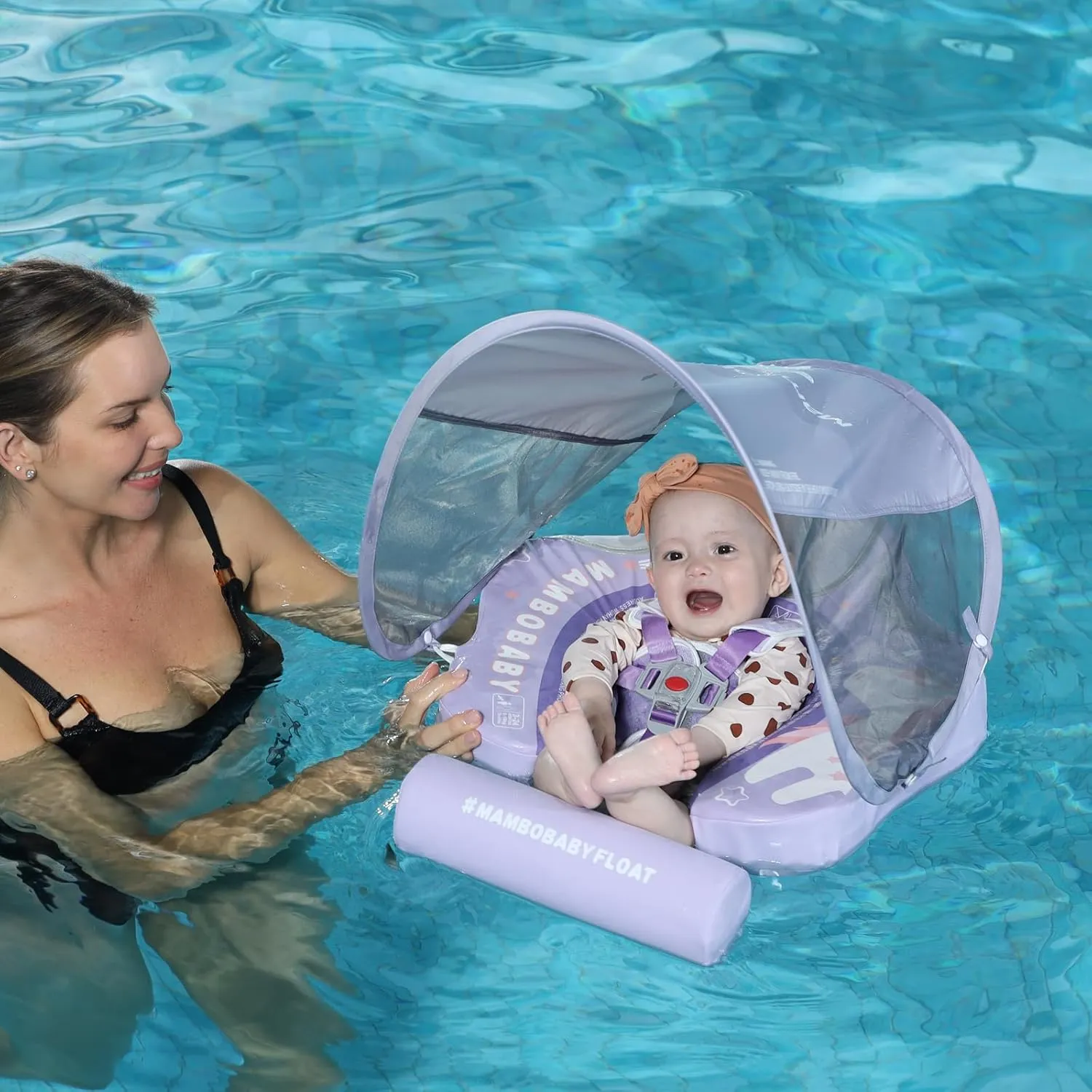 Mambobaby Float Deluxe Baby Pool Float: Safe & Comfortable Swim Trainer for Infants & Toddlers, Non-Inflatable Design, UV Protection Canopy, Fun Water Experience for Ages 3-24 Months