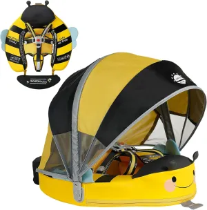 Mambobaby Float with Canopy Non-Inflatable Baby Pool Float Infant Solid Swim Float Add Tail Water Floats Smart Swim Trainer for Infant Toddler 3-24 Months, Honey Bee Yellow