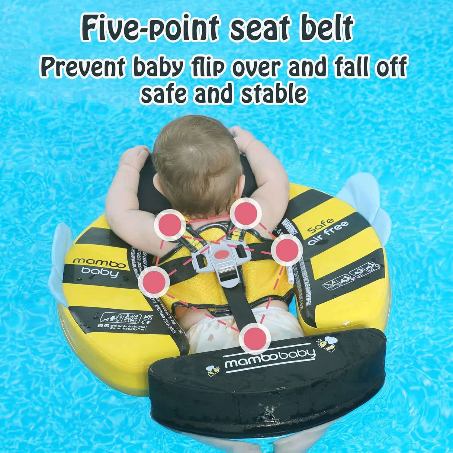 Mambobaby Float with Canopy Non-Inflatable Baby Pool Float Infant Solid Swim Float Add Tail Water Floats Smart Swim Trainer for Infant Toddler 3-24 Months, Honey Bee Yellow