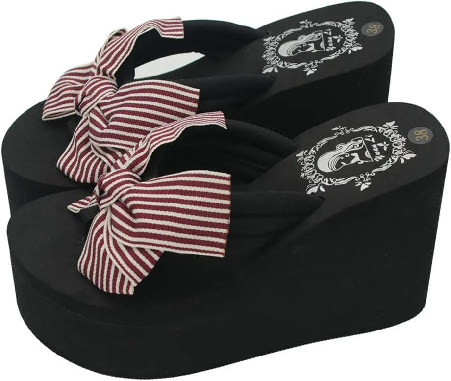 Mamilove Womens Chunky High Platform Wedge Flip-flops Sandals 8 Rose