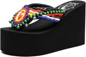Mamilove Womens Chunky High Platform Wedge Flip-flops Sandals Size 9 Bell