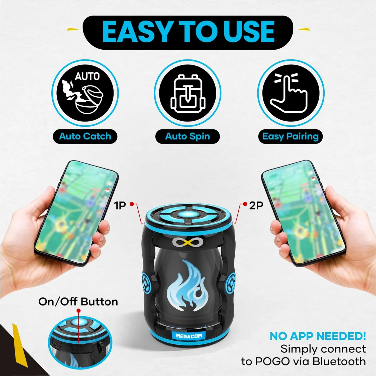 MEGACOM DuoMon Egg for 2 dual accounts compatible for Pokemon Go Plus-One Touch Reconnection,Auto Catch,Spin, Speedy Upgrade to Earn Candy,XP & Stardust, Keep Connecting in the Background(spook light)