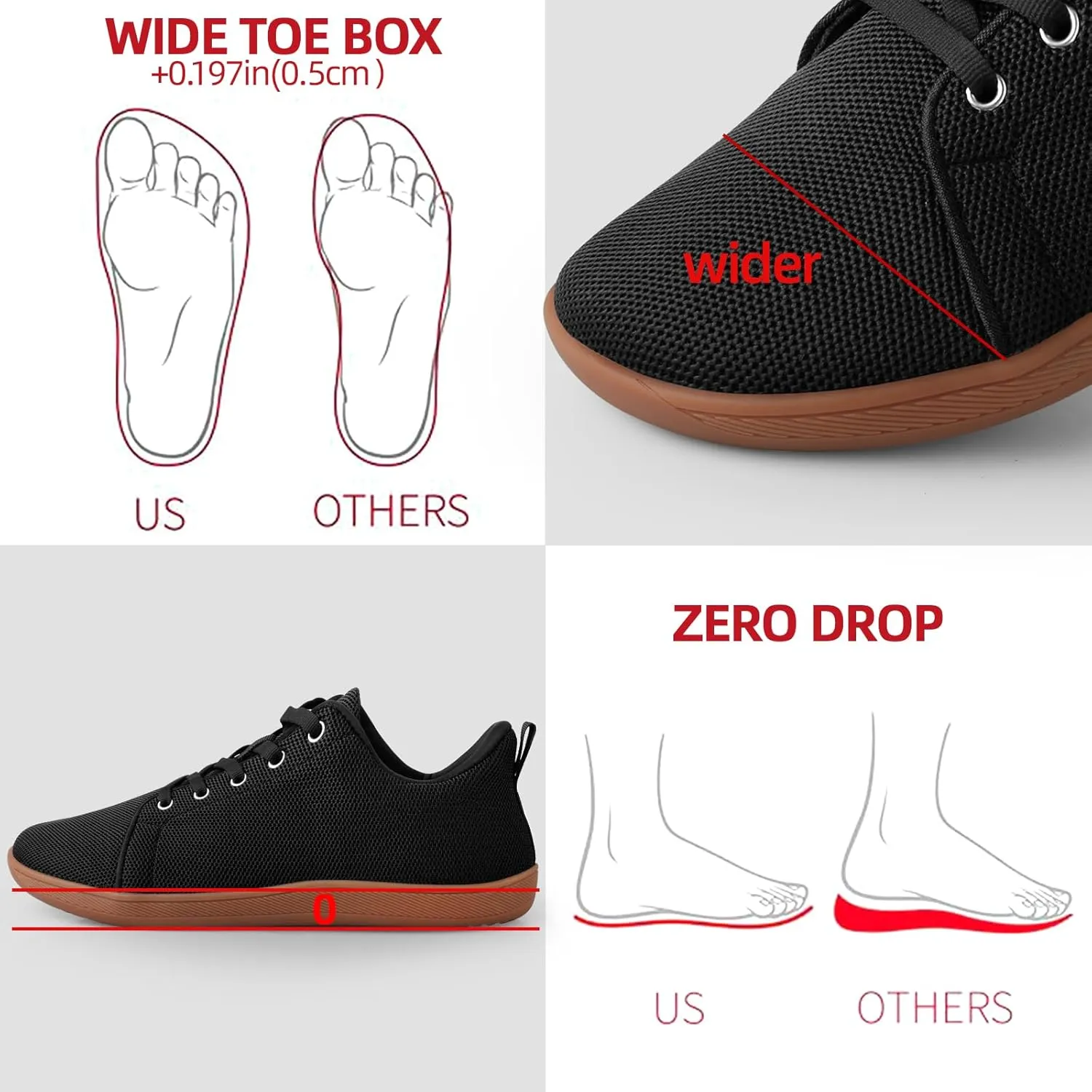 Men's Barefoot Shoes Minimalist Slip on Cross-Trainer Shoes Wide Toe Walking Shoes Zero Drop Sole Trail Running Sneakers Gym Workout Casual