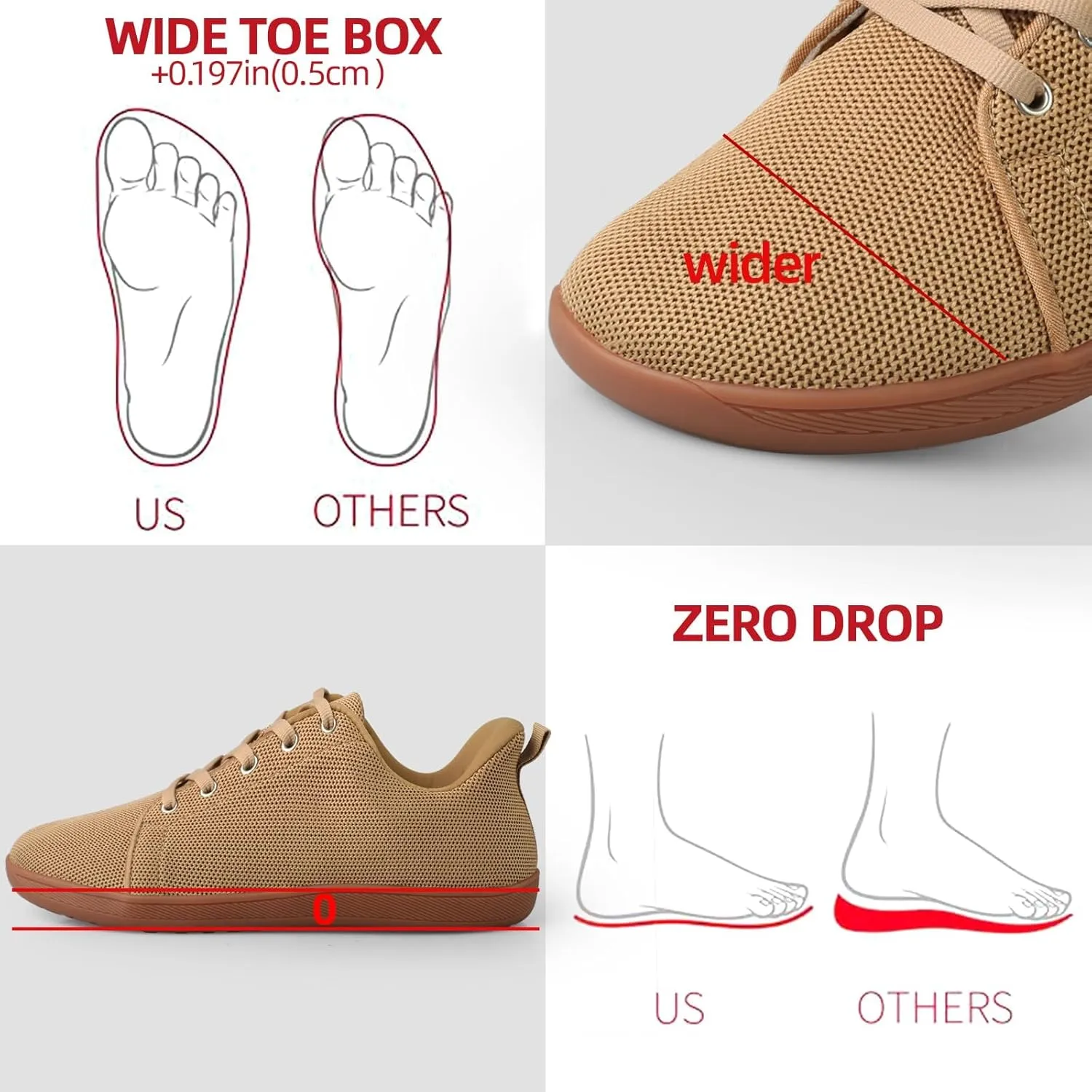 Men's Barefoot Shoes Minimalist Slip on Cross-Trainer Shoes Wide Toe Walking Shoes Zero Drop Sole Trail Running Sneakers Gym Workout Casual