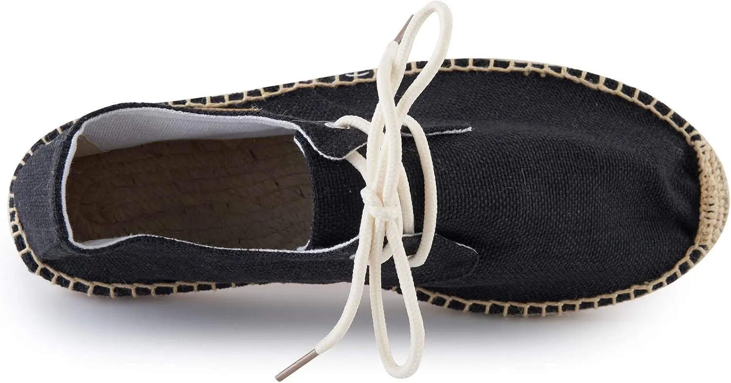 Men's Lace up Casual Canvas Slip on Flat Espadrille Shoes