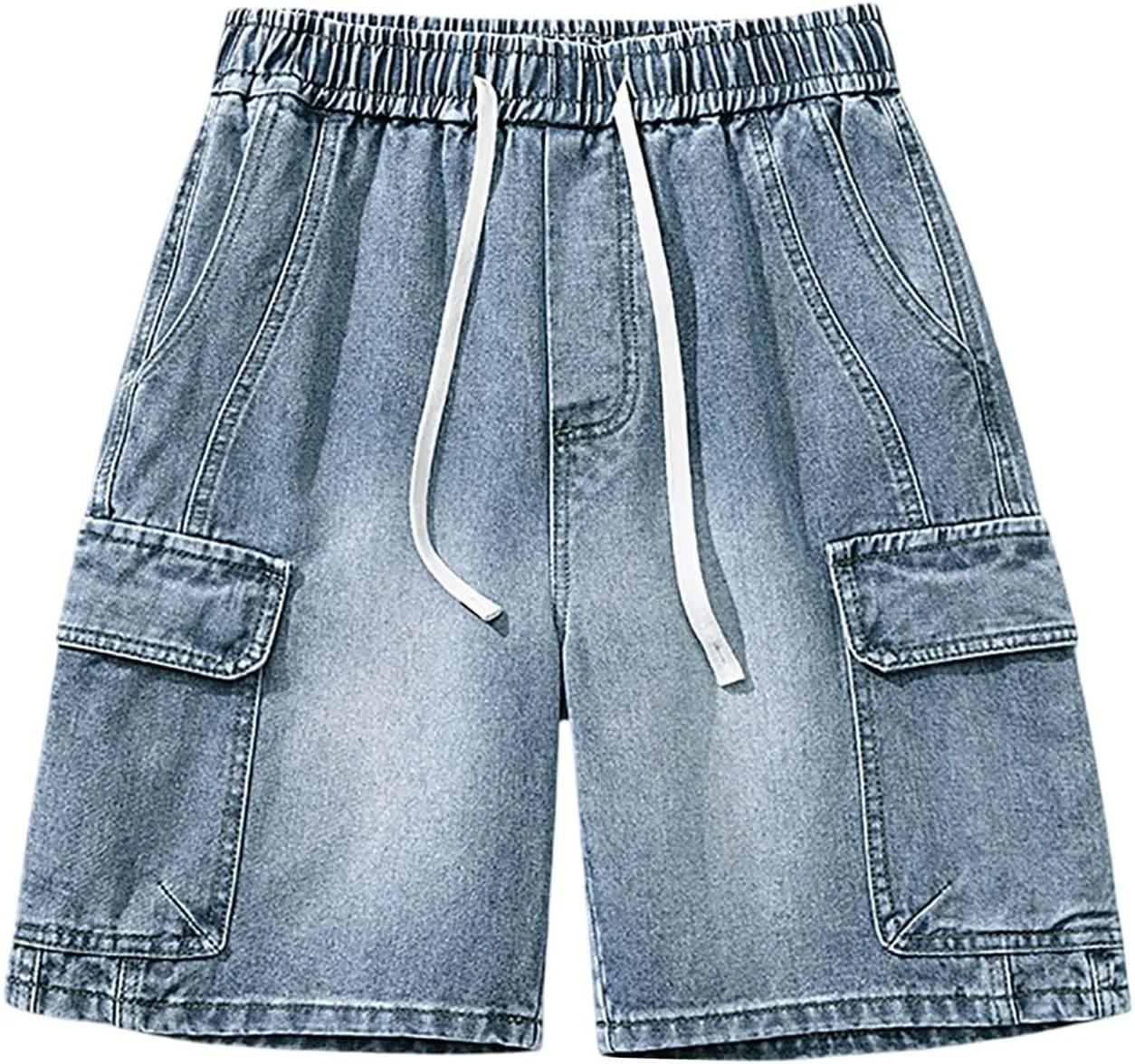 Men's Loose Fit Hip Hop Cropped Jean Shorts Baggy Denim Shorts with Pockets Casual Summer Streetwear Clothes