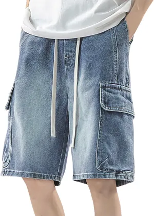 Men's Loose Fit Hip Hop Cropped Jean Shorts Baggy Denim Shorts with Pockets Casual Summer Streetwear Clothes