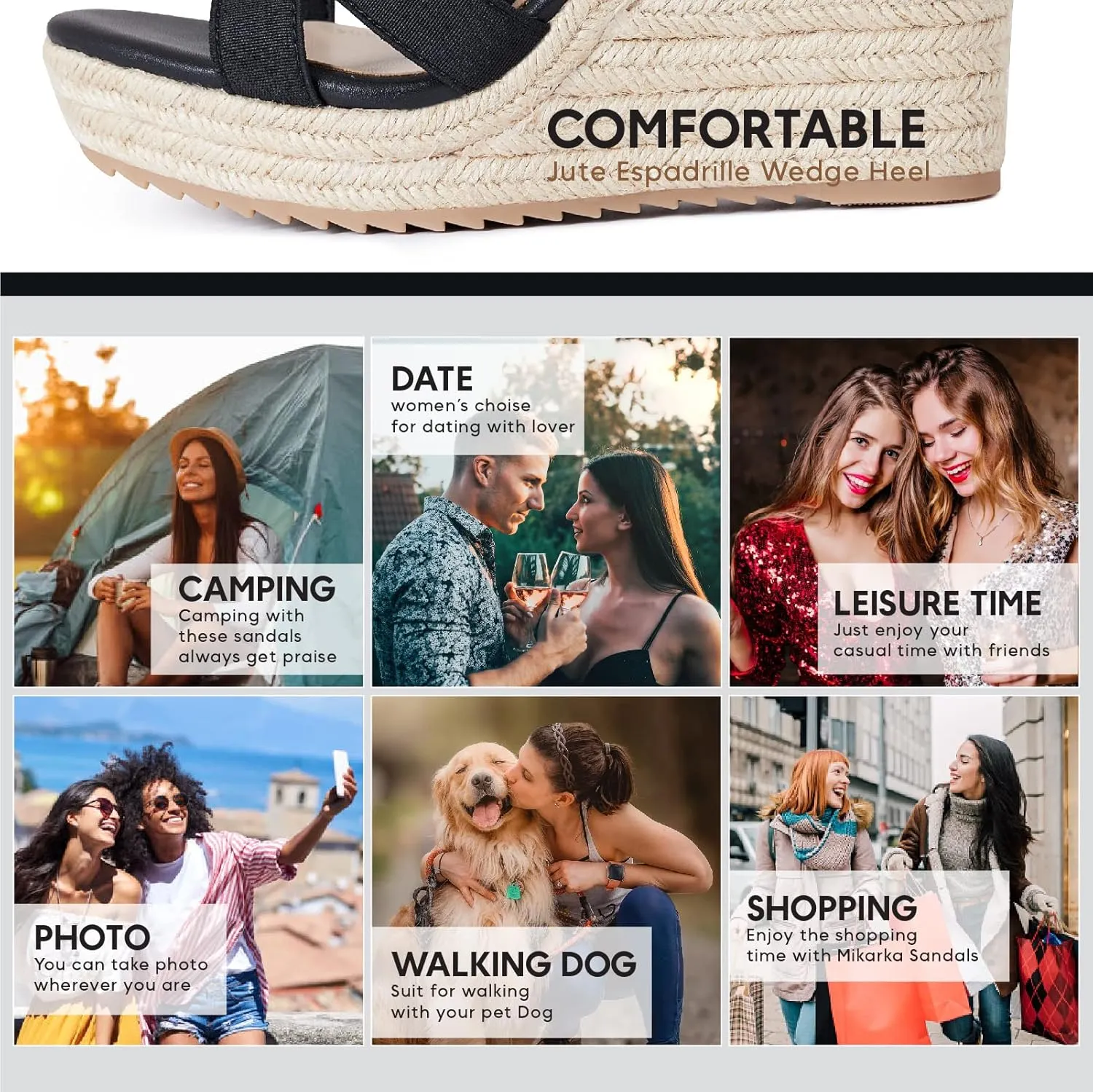 mikarka Women's Open Toe Espadrilles Wedge Sandal Slip On Elastic Ankle Strap Platform Sandals Dressy Comfortable Wedges Shoe