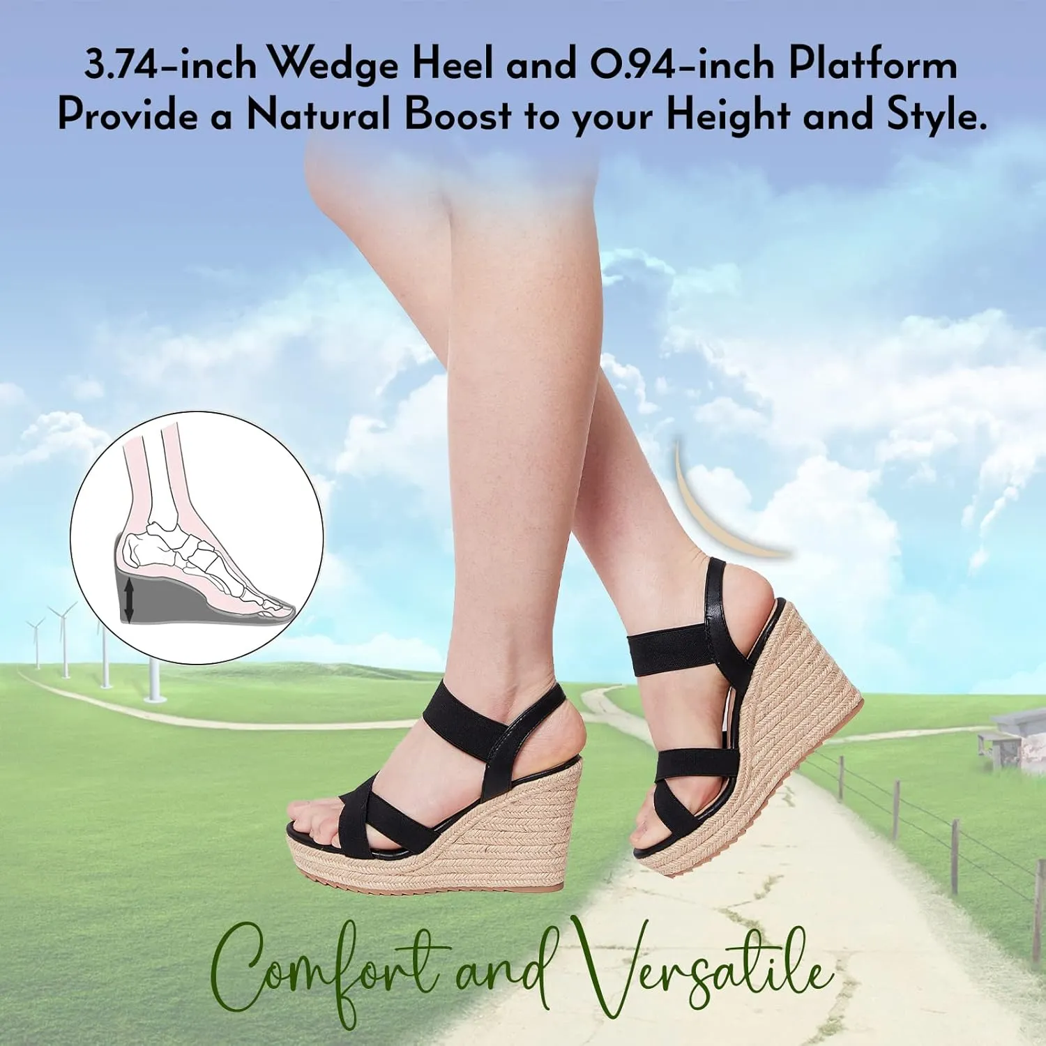 mikarka Women's Open Toe Espadrilles Wedge Sandal Slip On Elastic Ankle Strap Platform Sandals Dressy Comfortable Wedges Shoe