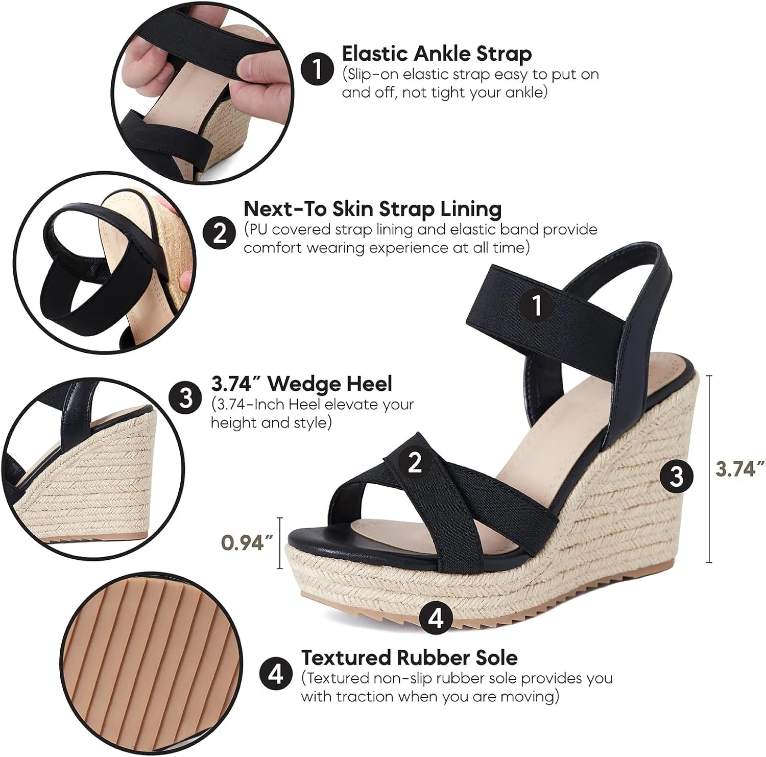 mikarka Women's Open Toe Espadrilles Wedge Sandal Slip On Elastic Ankle Strap Platform Sandals Dressy Comfortable Wedges Shoe