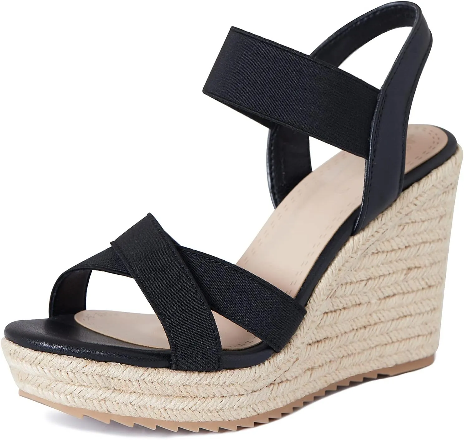 mikarka Women's Open Toe Espadrilles Wedge Sandal Slip On Elastic Ankle Strap Platform Sandals Dressy Comfortable Wedges Shoe