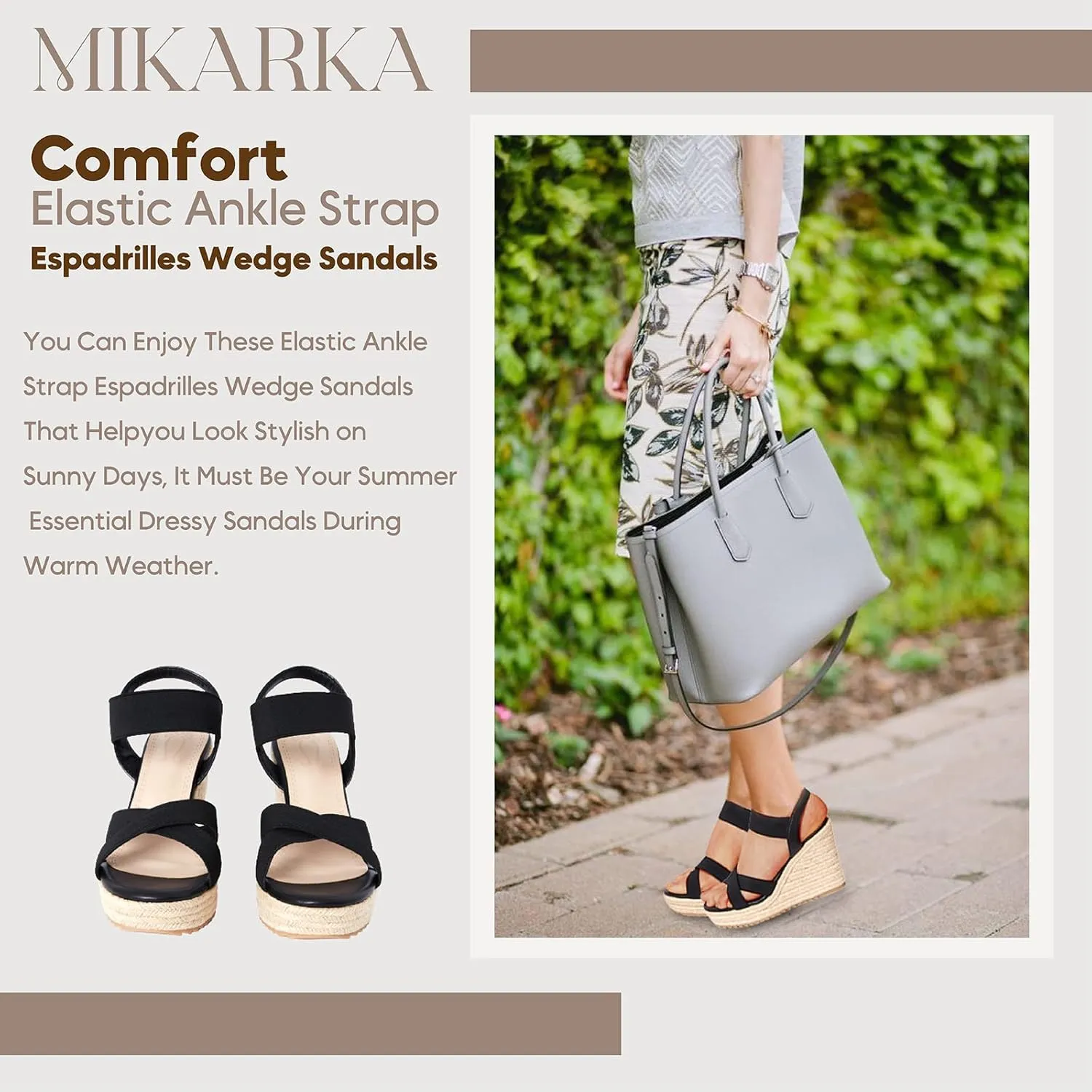 mikarka Women's Open Toe Espadrilles Wedge Sandal Slip On Elastic Ankle Strap Platform Sandals Dressy Comfortable Wedges Shoe