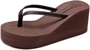 MIOKE Women's Wedge High Heel Flipflops Sandals Platform Summer Beach Nonslip Comfort Casual Thong Sandal