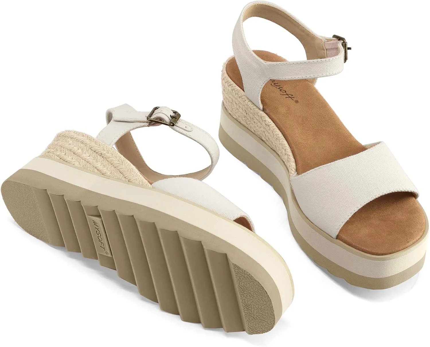 mysoft Womens Espadrille Wedge Sandals EVA Sole Platform Sandal Open Toe Ankle Strap Buckle Shoes