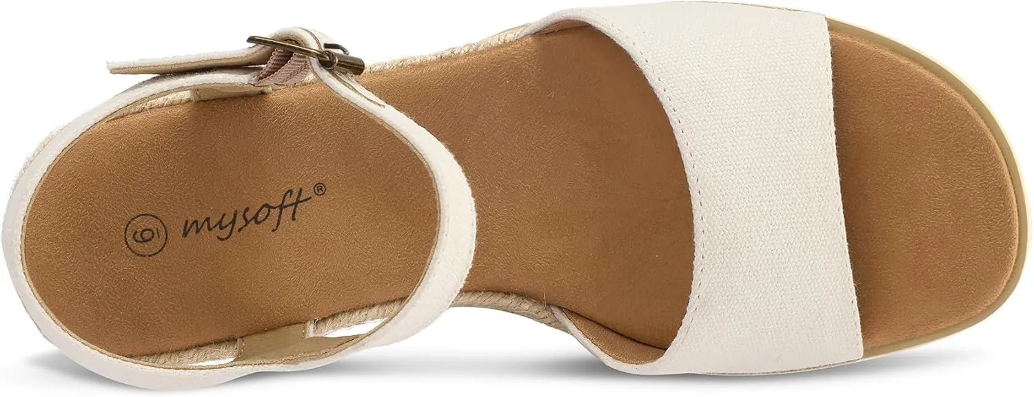 mysoft Womens Espadrille Wedge Sandals EVA Sole Platform Sandal Open Toe Ankle Strap Buckle Shoes