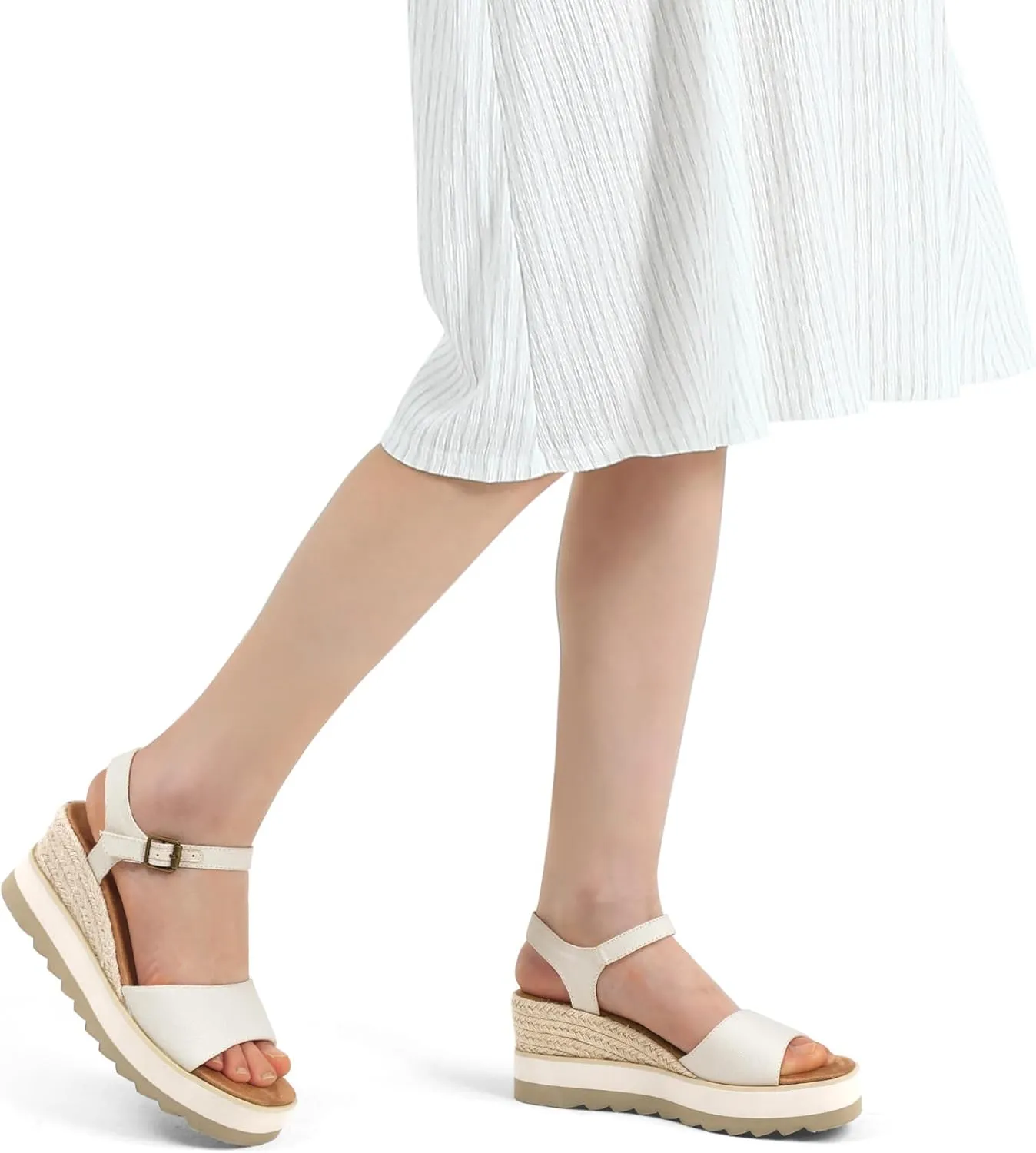 mysoft Womens Espadrille Wedge Sandals EVA Sole Platform Sandal Open Toe Ankle Strap Buckle Shoes