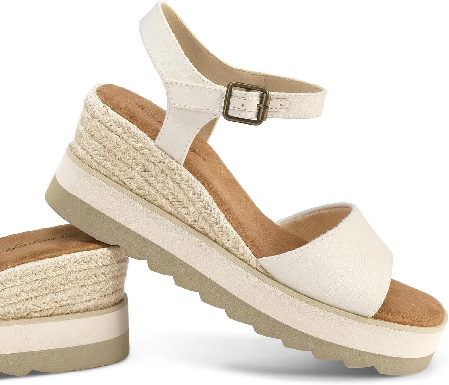 mysoft Womens Espadrille Wedge Sandals EVA Sole Platform Sandal Open Toe Ankle Strap Buckle Shoes
