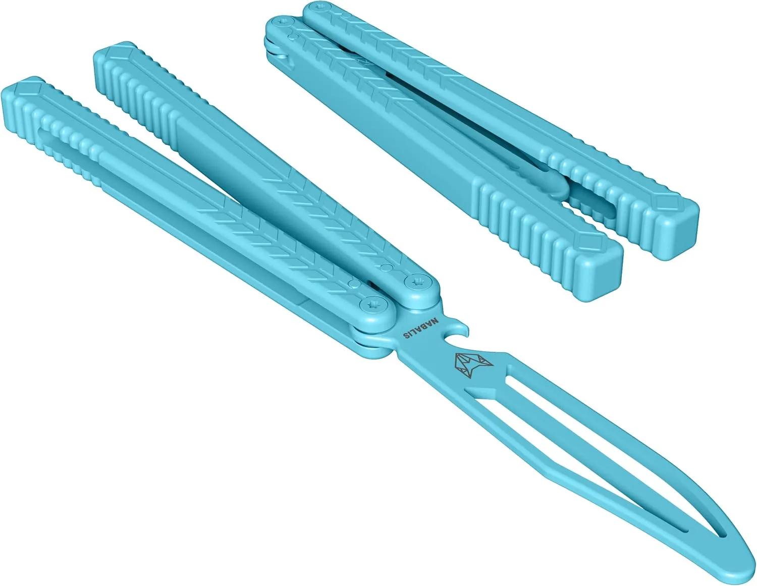 Nabalis X Will Hirsch Vulp Teflon Knife Balisong Trainer 6061 Aluminum Channel Handle With Zen Pins, Blue