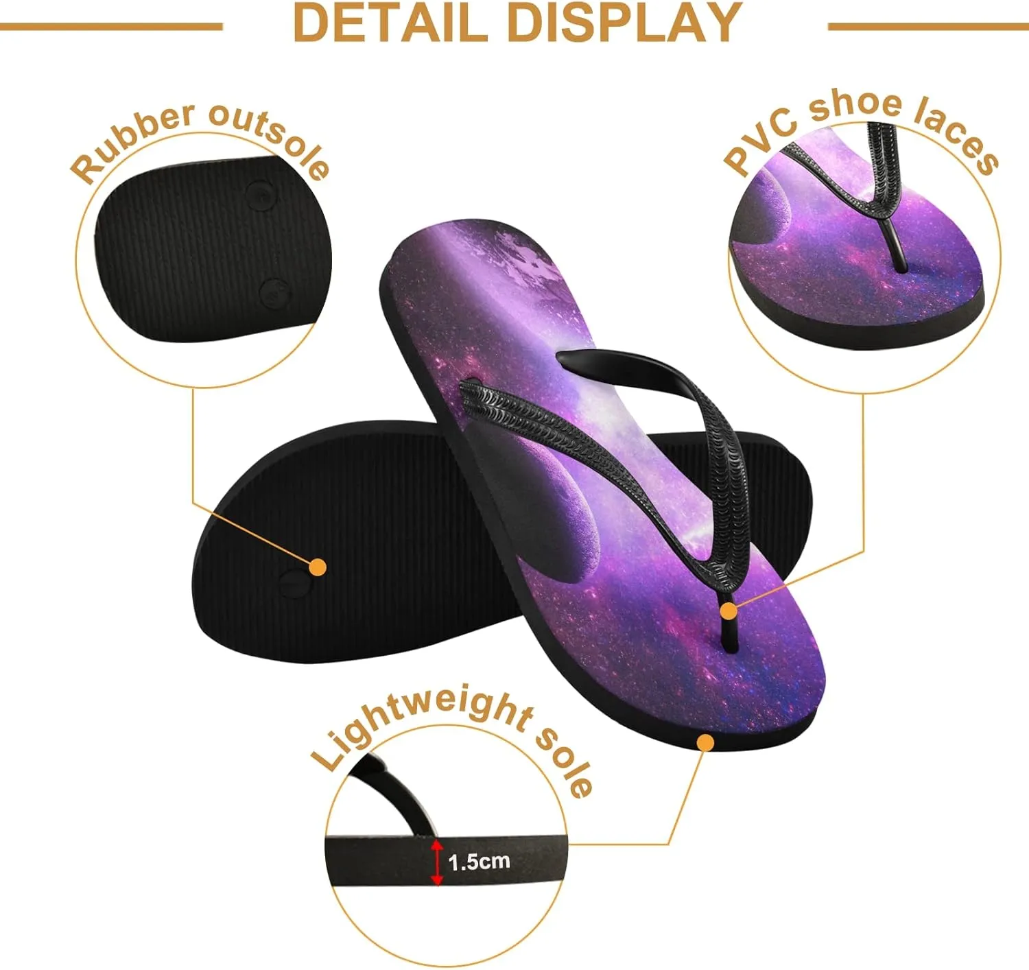 Nebula Galaxy Space Womens Flip Flops Violet Planet Glowing Star Summer Beach Sandals Casual Thong Slippers Comfortable Shower Slippers Non Slip Water Sandals shoes XL