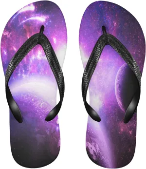 Nebula Galaxy Space Womens Flip Flops Violet Planet Glowing Star Summer Beach Sandals Casual Thong Slippers Comfortable Shower Slippers Non Slip Water Sandals shoes XL