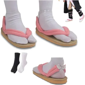 Nezuko Cosplay Clogs Kochou Clog Rengoku Geta Tanjirou Zenitsu Clog Wooden Flip Flops with Socks