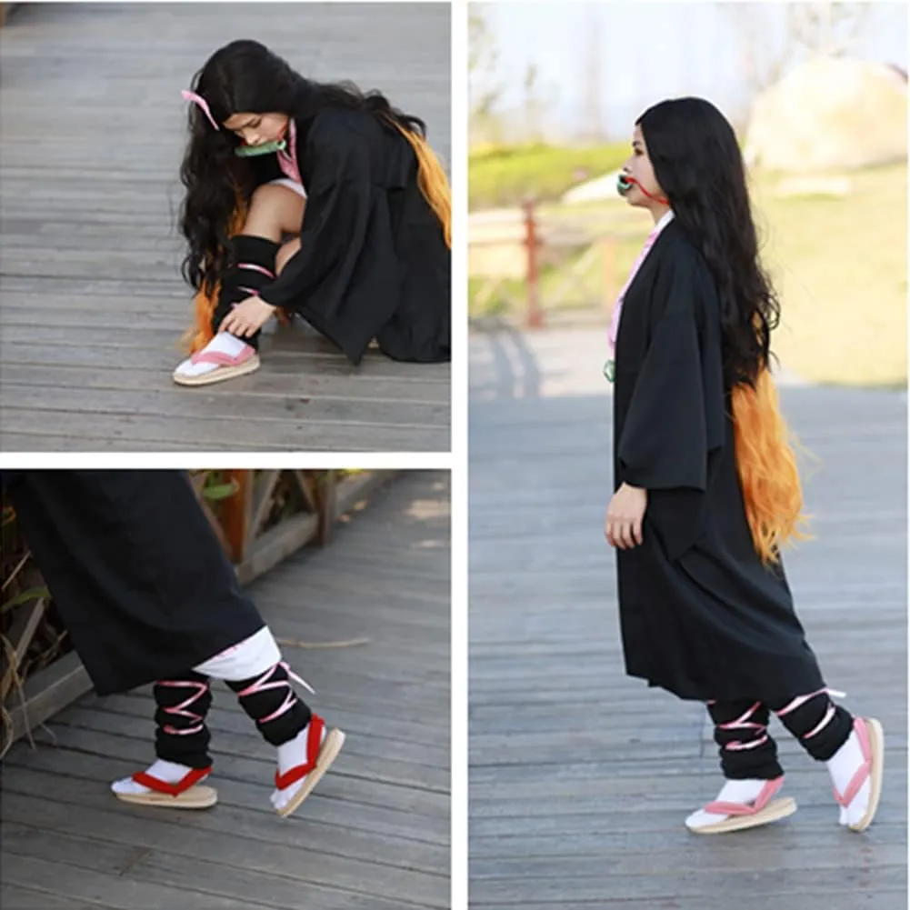 Nezuko Cosplay Clogs Kochou Clog Rengoku Geta Tanjirou Zenitsu Clog Wooden Flip Flops with Socks