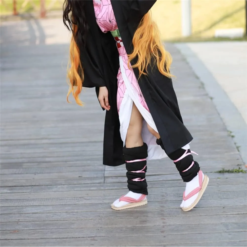 Nezuko Cosplay Clogs Kochou Clog Rengoku Geta Tanjirou Zenitsu Clog Wooden Flip Flops with Socks