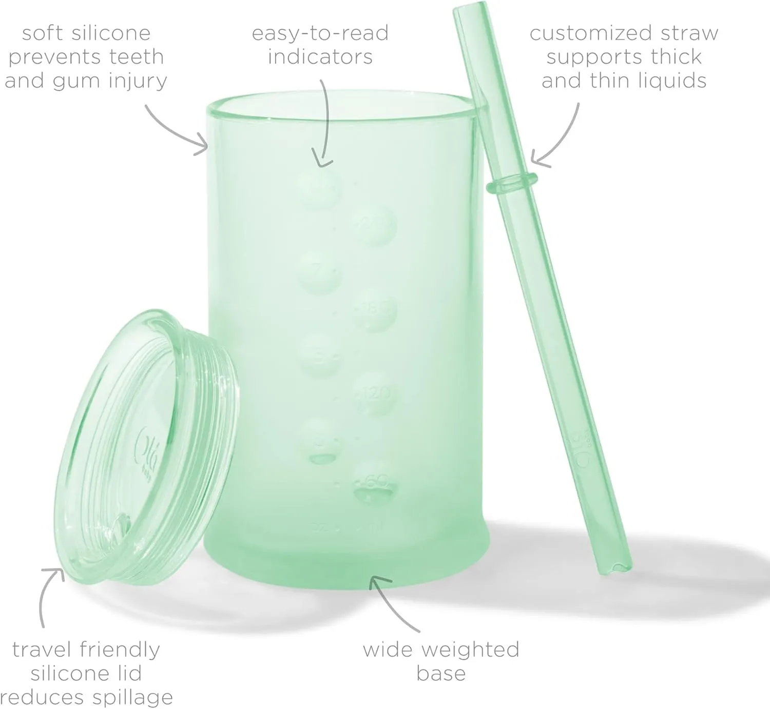 Olababy Clear View Silicone Training Cup with Straw Lid | Toddler Sippy Trainer 12mo  | Unbreakable Water Drinking Cups for Kids 2yr  | Baby Led Weaning & Feeding Supplies (Mint, 9 oz)