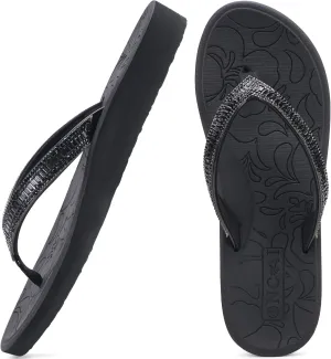 ONCAI Women's Flip Flops with Rhinestone, Arch Support Yoga Mat Comfort Walking Summer Beach Thong Sandals with Plantar Fasciitis Rubber Soles US Size 5-11