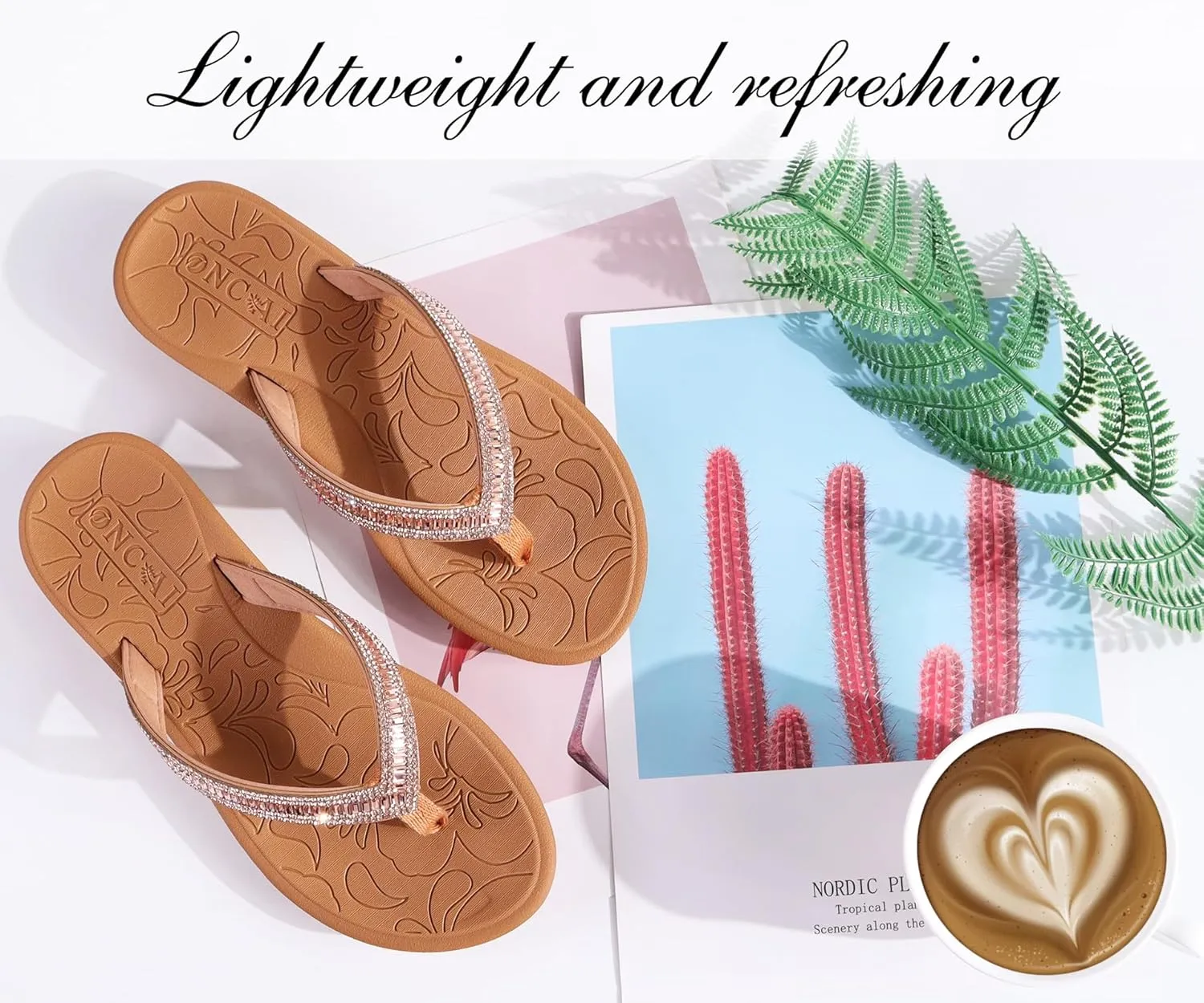 ONCAI Women's Flip Flops with Rhinestone, Arch Support Yoga Mat Comfort Walking Summer Beach Thong Sandals with Plantar Fasciitis Rubber Soles US Size 5-11