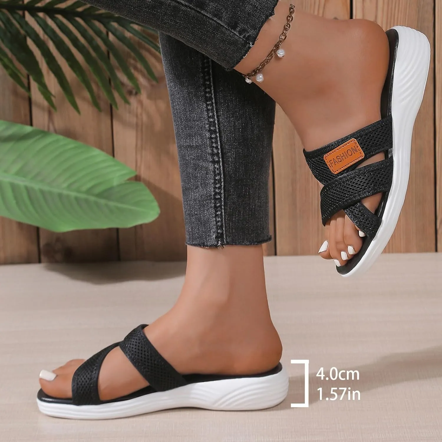 Orthopedic Sandals for Women, Fashionable Casual Summer Open Toe Soft Soled Thick Soled Flat Heeled Slippers Cushion Slip on Beach Outdoor Comfortable Breathable Mesh Slide Sandals