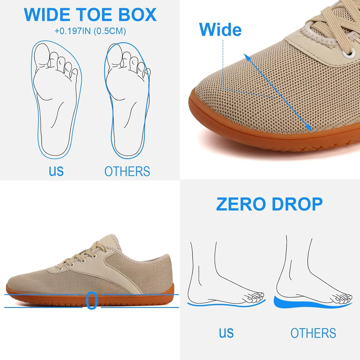 Padgene Wide Barefoot Minimalist Shoes for Women Men | Zero Drop Sole | Width Fashion Sneaker Wide Toe Box Cross-Trainer Lightweight Walking Casual Comfortable Running Shoes