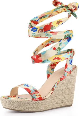 Perphy Platform Floral Printed Espadrille Wedge Sandals for Women