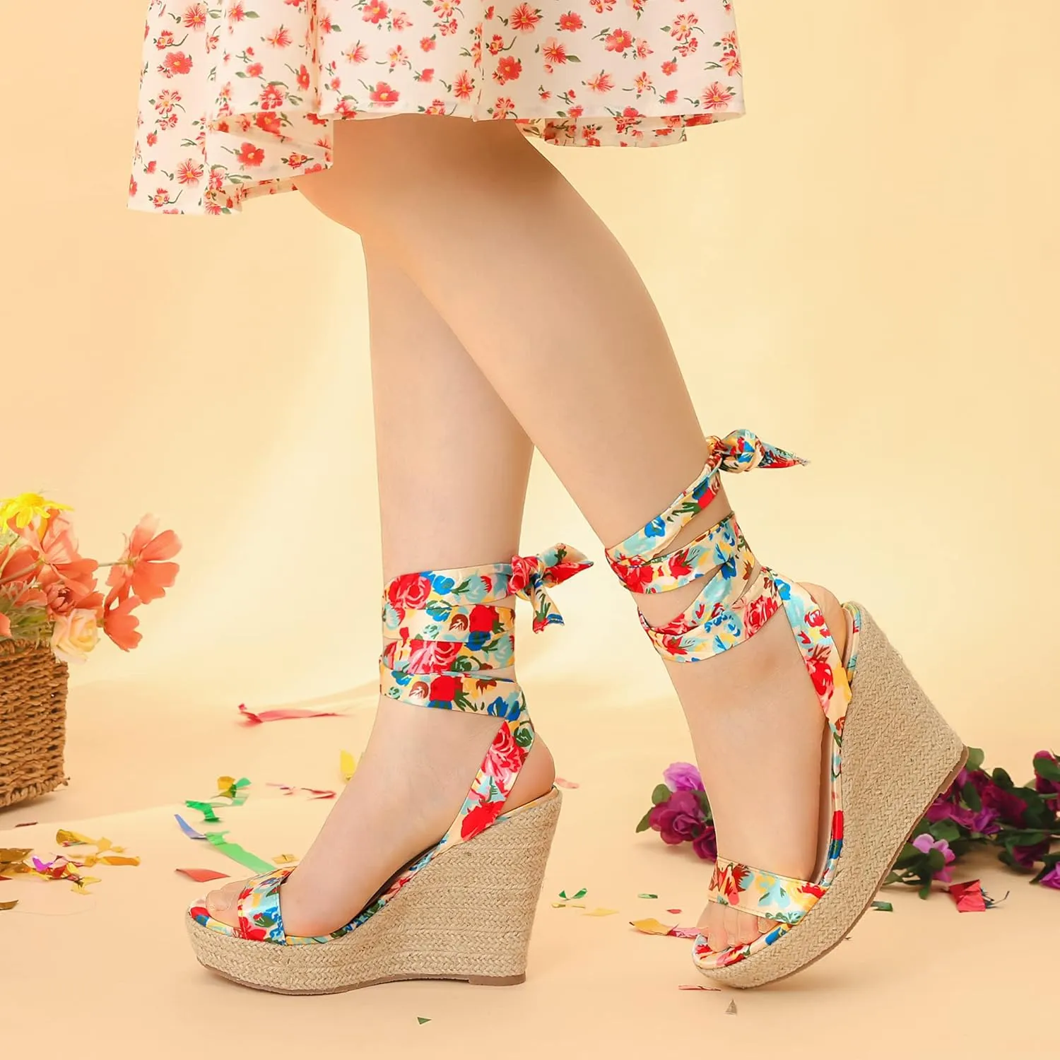 Perphy Platform Floral Printed Espadrille Wedge Sandals for Women