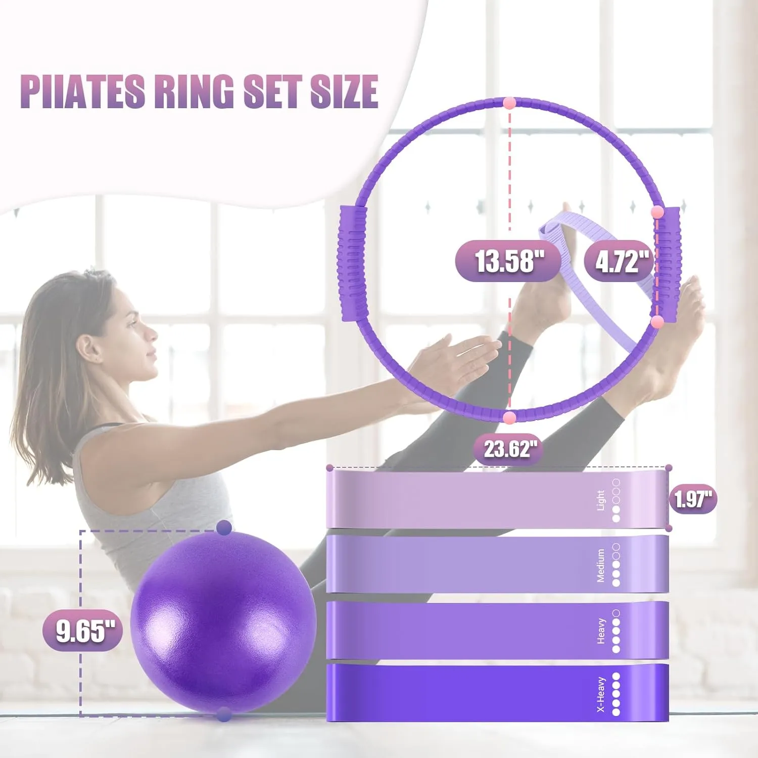 Pilates Ring Set, Pilates Essentials Kit with Pilates Ring and Ball, 4 Resistance Bands, Portable Bag & Training Poster, at Home Pilates Starter Workouts Equipment Kit for Women