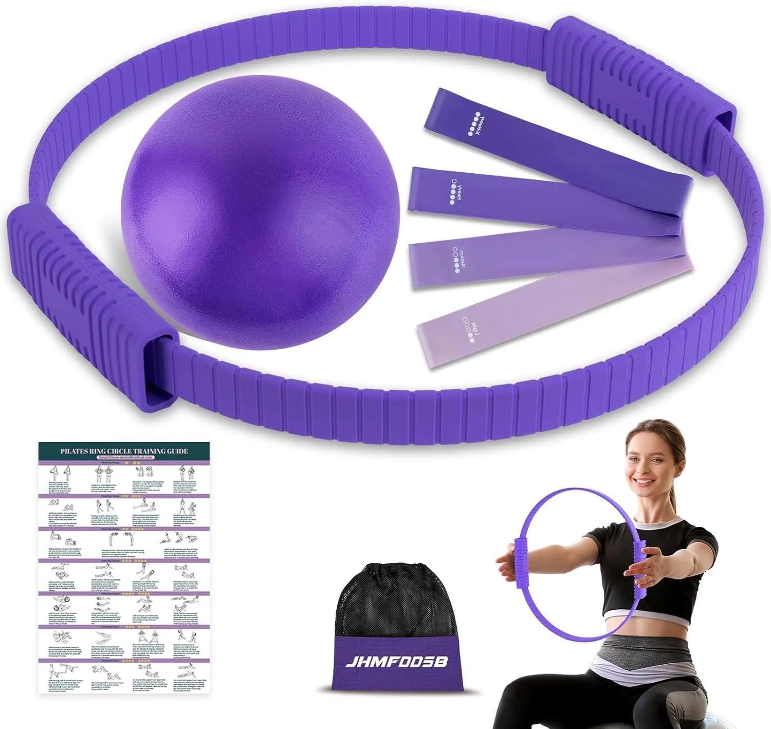 Pilates Ring Set, Pilates Essentials Kit with Pilates Ring and Ball, 4 Resistance Bands, Portable Bag & Training Poster, at Home Pilates Starter Workouts Equipment Kit for Women