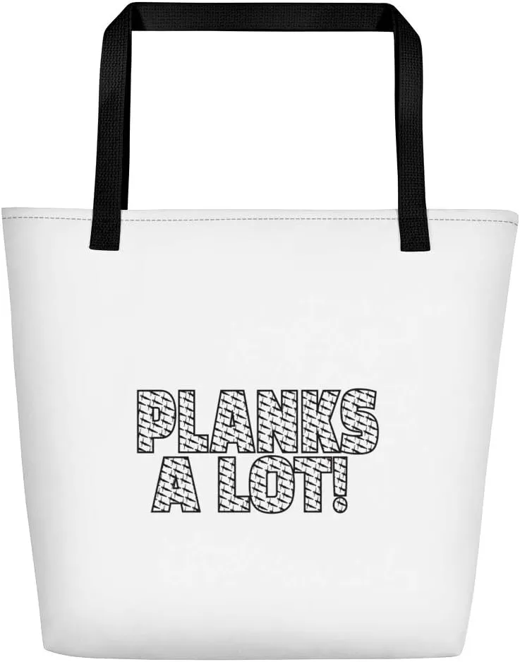 Planks A Lot Core Fitness Workout Beach Bag with Inside Pocket 16x20" White