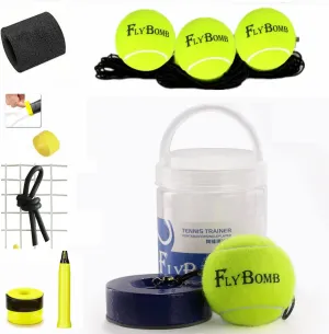 Portable Solo Tennis Trainer Set,3 Replacement Rebound Balls, & Wristband & Overgrip & Ring & Damper for Self Tennis Practice Training Tool for Adults or Kids Beginners