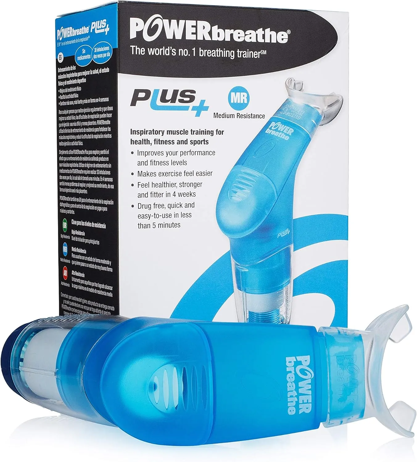 POWERbreathe - Breathing Exercise Device for Lungs, Breathing Trainer to Help Lung Capacity, Inspiratory Muscle Trainer - Blue, Medium Resistance