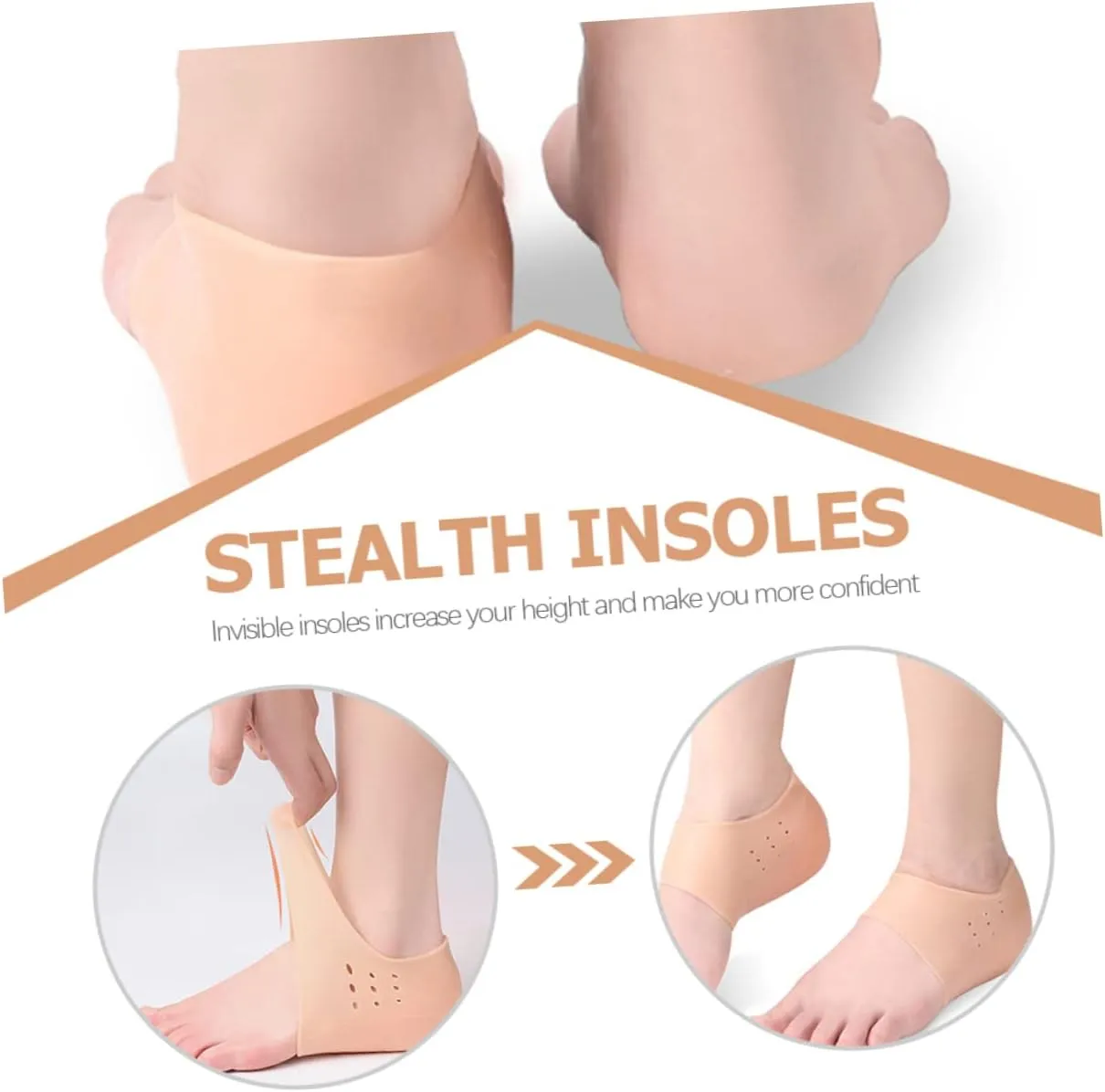 Practical Height Increase Socks Unisex Heel Pads 2.5cm Lift Breathable Washable