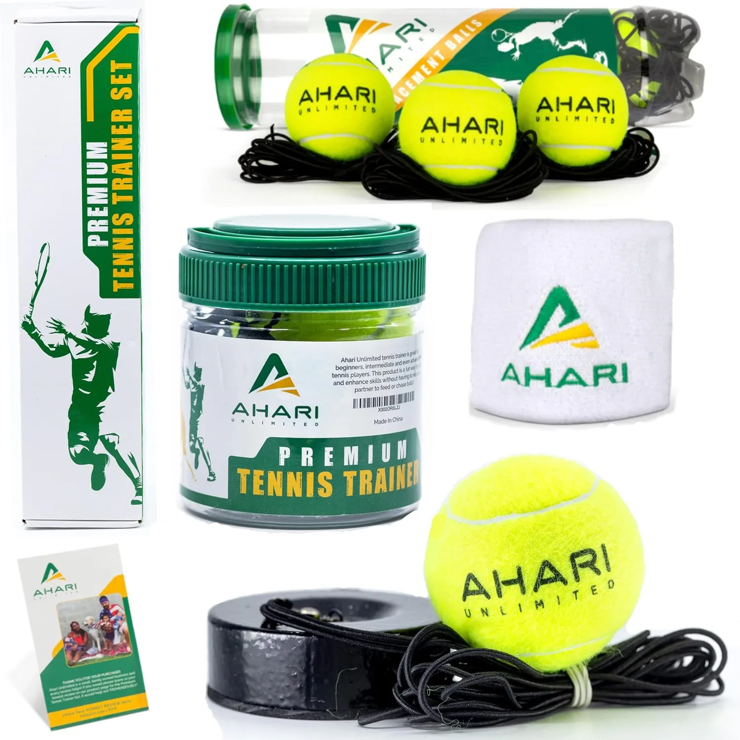 Premium Tennis Trainer Set, Pro Tennis Rebounder with Metal Base in a Carrying Cylinder, 3 Replacement Rebound Balls, & Wristband, Portable Tennis Practice Equipment for Solo Training.