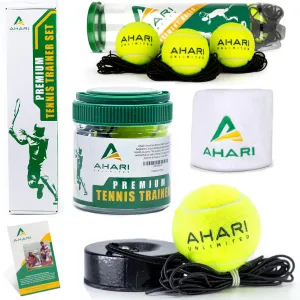 Premium Tennis Trainer Set, Pro Tennis Rebounder with Metal Base in a Carrying Cylinder, 3 Replacement Rebound Balls, & Wristband, Portable Tennis Practice Equipment for Solo Training.