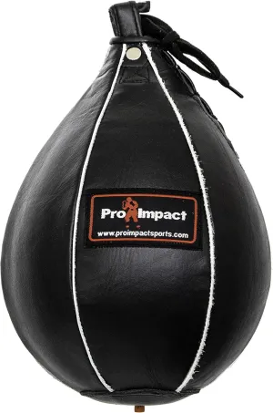 Pro Impact Genuine Leather Speed Bag – Pear Shaped Hanging Ball for Boxing, MMA & Muay Thai – Training Equipment for Doorway Hanging or Ceiling – Boxer Accuracy Workout, Drills & Exercise – Trainer