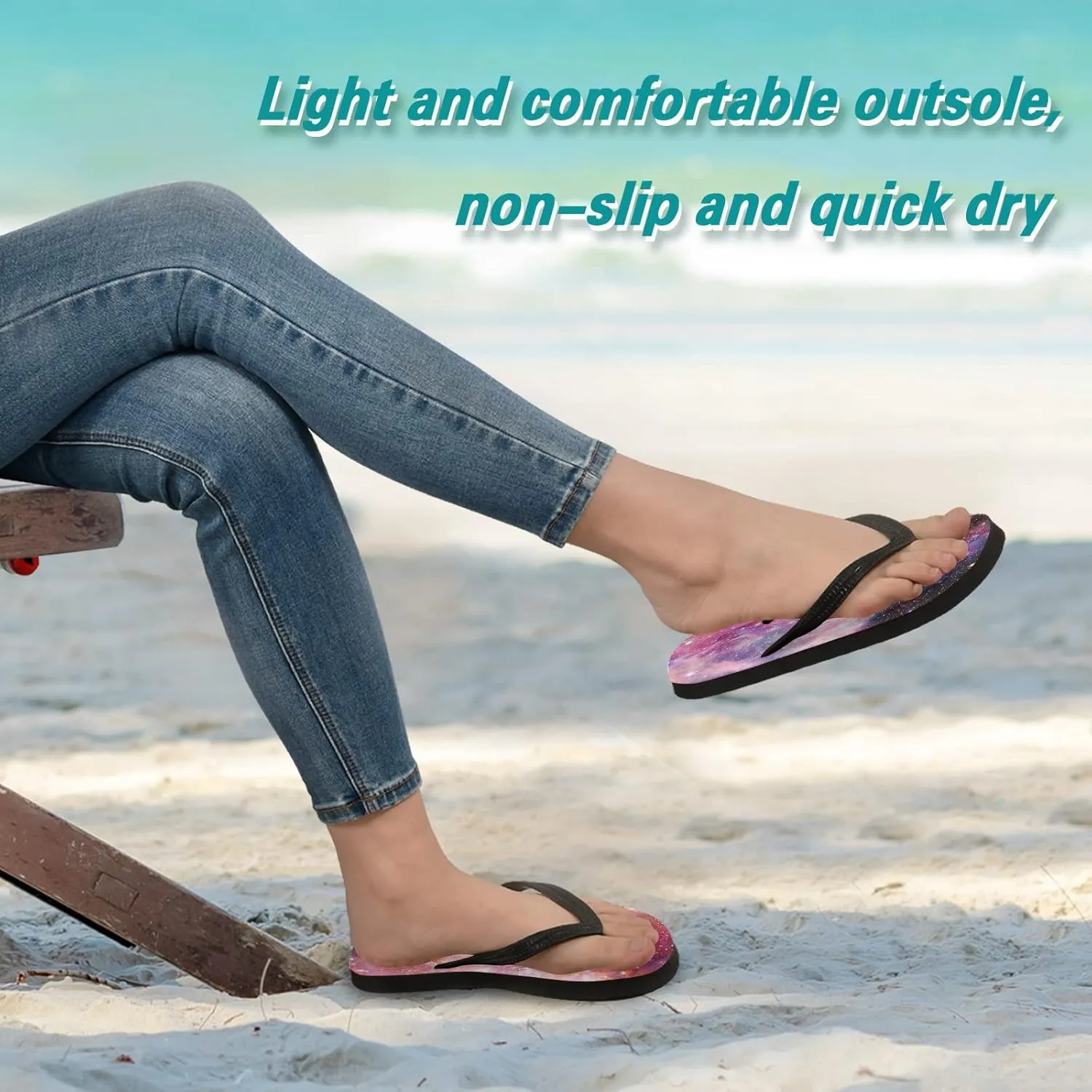 Rainbow Galaxy Stars Womens Flip Flops Colorful Nebula Starry Sky Summer Beach Sandals Casual Thong Slippers Comfortable Shower Slippers Non Slip Water Sandals shoes M