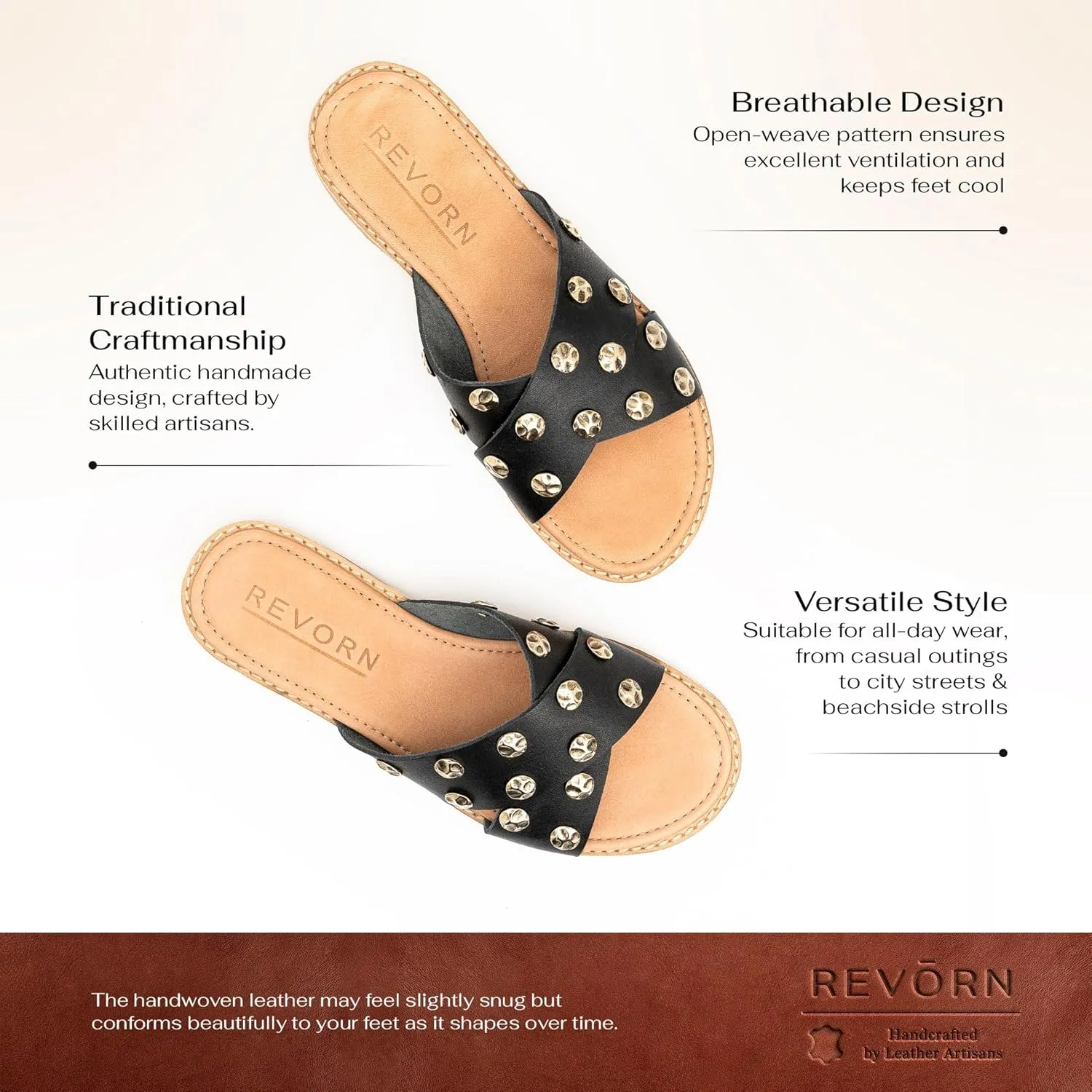 REVORN - SHINE Designer Sandal | Handcrafted Women Sandal | 100% Genuine Leather | Ultra Comfortable Insole | Flexible Sole | Sophisticated Design