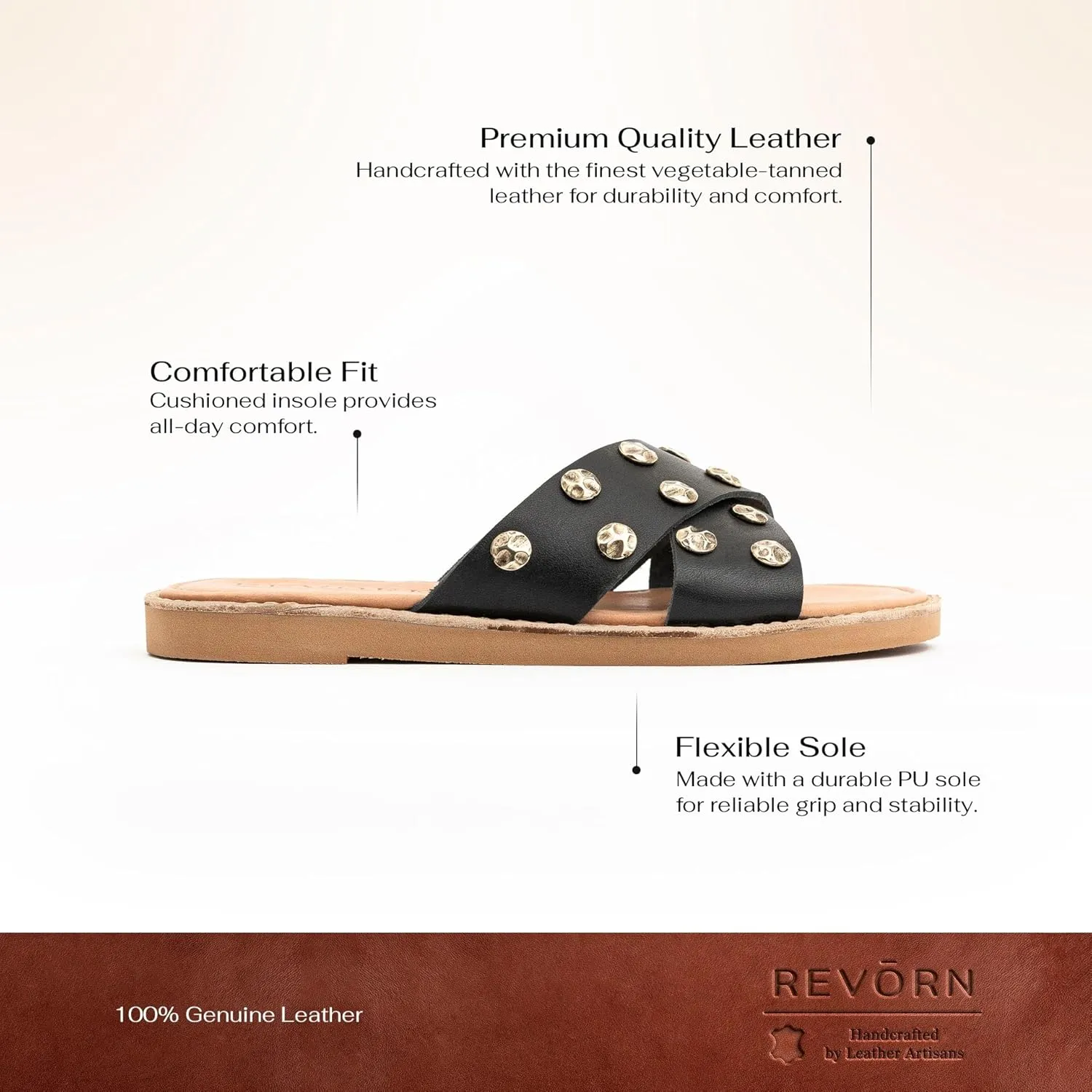 REVORN - SHINE Designer Sandal | Handcrafted Women Sandal | 100% Genuine Leather | Ultra Comfortable Insole | Flexible Sole | Sophisticated Design