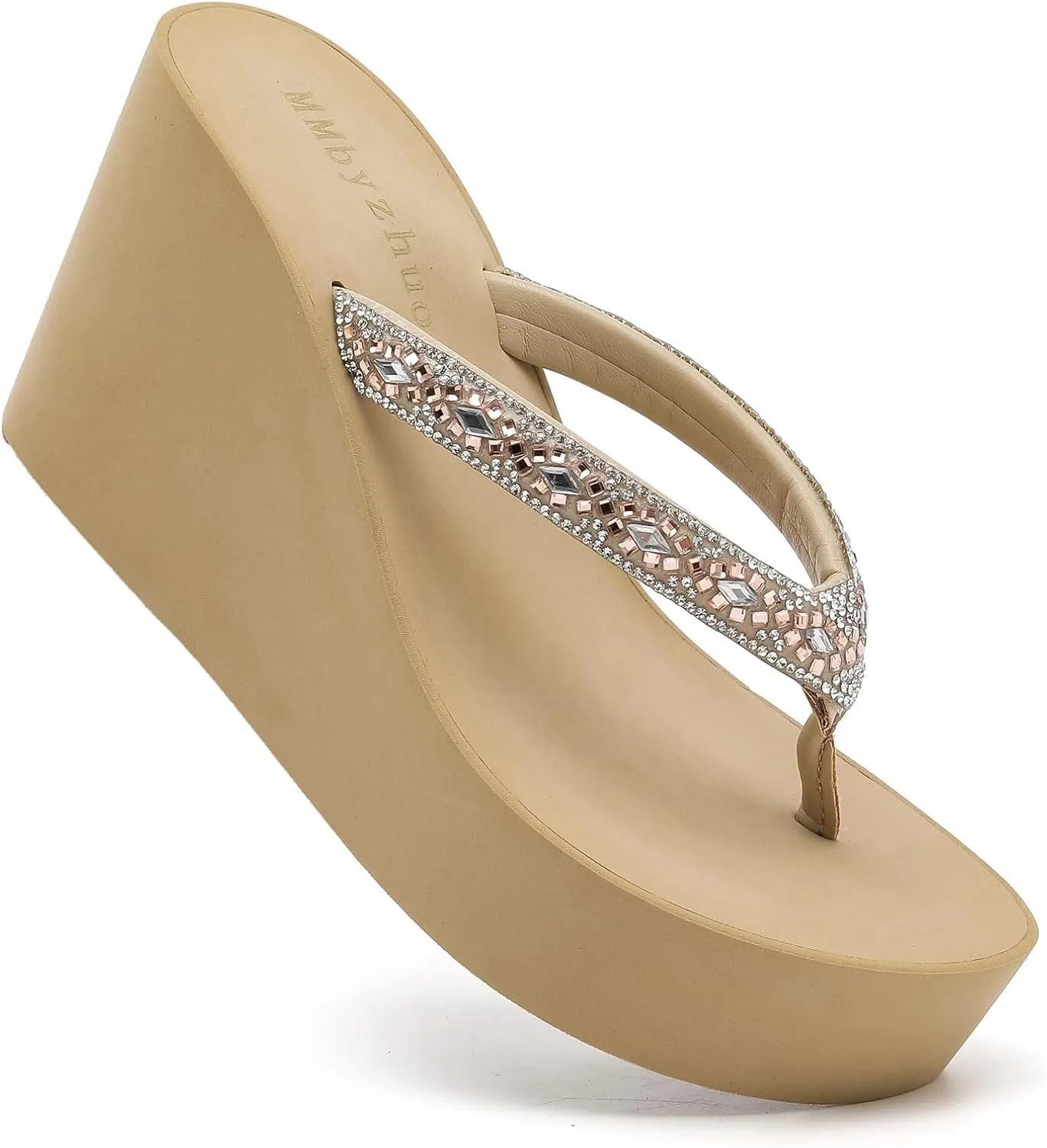 Rhinestone Womens Wedge Sandals for Women Platform Flip Flops Chunky wedge flip flops Heels Sandals Women Wedding Shoes