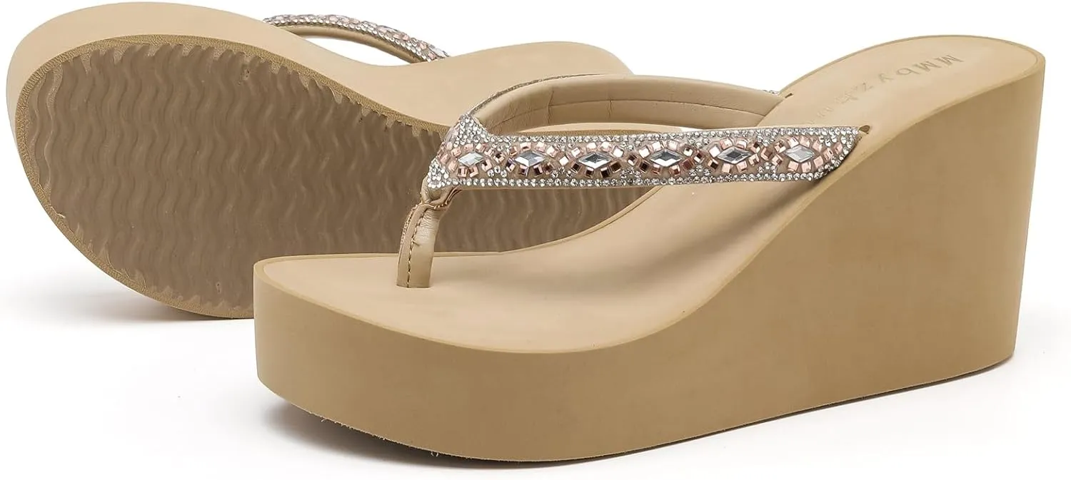 Rhinestone Womens Wedge Sandals for Women Platform Flip Flops Chunky wedge flip flops Heels Sandals Women Wedding Shoes